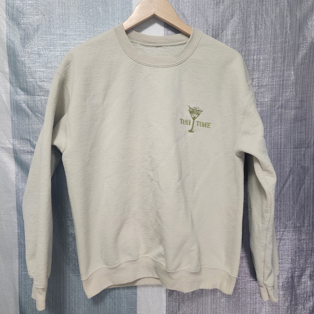 Tini Time Martini Embroidered Crewneck Sweatshirt Oatmeal Beige Women L Apres